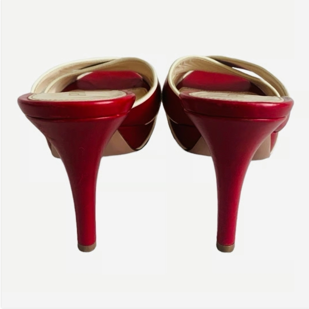 Prada Vitello Raspberry Beige Leather Platform Peep Toe High Heel Sandals Sz 36 - Picture 8 of 9
